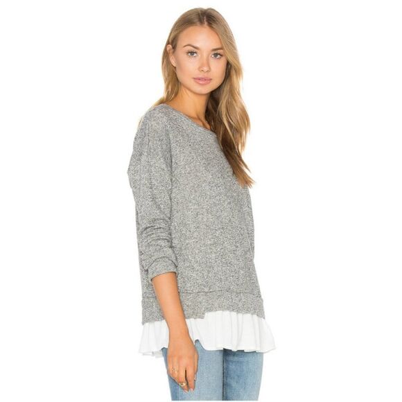 Maven West Tops - maven west Ruffle Hem Sweatshirt in Heather Grey Preppy